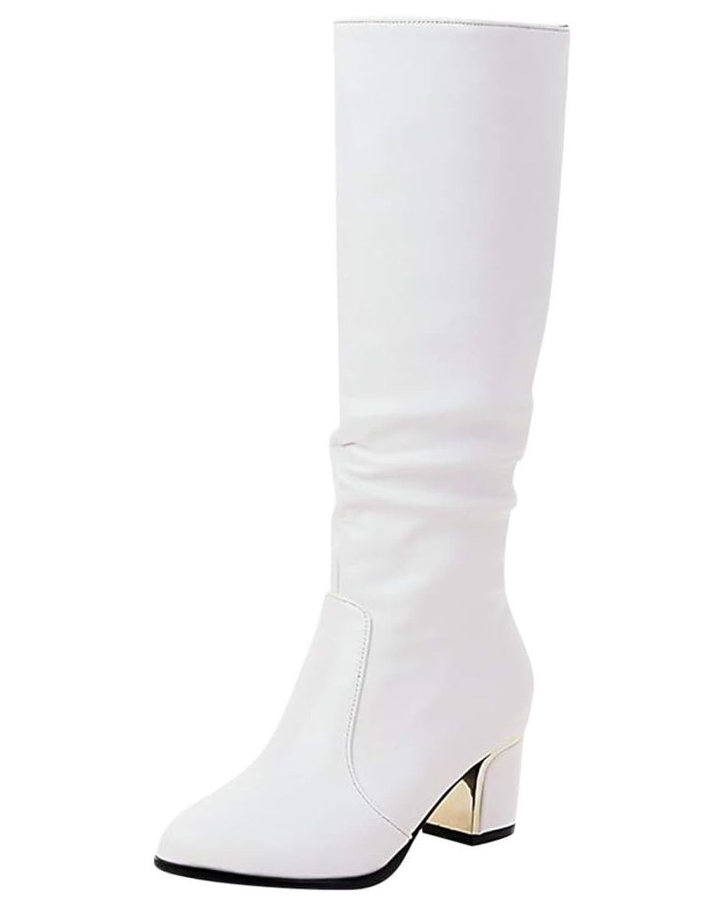 Fall Boots 2023 Trendy Tall White Boots for Women Wide Calf Brown Boots for Women Mid Calf Wedge Botas Para Damas Negras Wome...