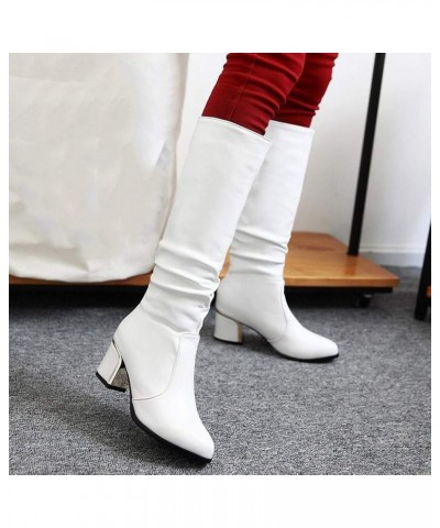 Fall Boots 2023 Trendy Tall White Boots for Women Wide Calf Brown Boots for Women Mid Calf Wedge Botas Para Damas Negras Wome...