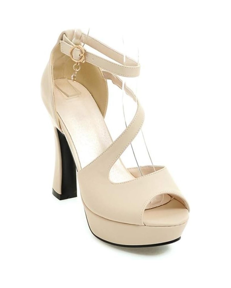 Women's IN4 Block High Heels Sandals Platform Peep Toe Party Wedding Pump Dress Sandals Beige $26.97 Sandals