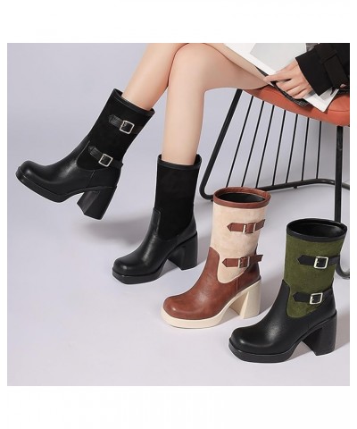 Women's Cheryl Fashion Boot Cowboy Belt Buckle Colorblocking Ankle Boots Square Toe Cool Girls Party Snow Boots Black $32.71 ...