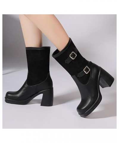 Women's Cheryl Fashion Boot Cowboy Belt Buckle Colorblocking Ankle Boots Square Toe Cool Girls Party Snow Boots Black $32.71 ...