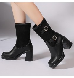 Women's Cheryl Fashion Boot Cowboy Belt Buckle Colorblocking Ankle Boots Square Toe Cool Girls Party Snow Boots Black $32.71 ...