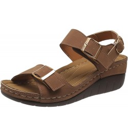 Ladies Fashion Summer Vintage Solid Leather Open Toe Buckle Thick Sole Sandals Womens Slipper Sandals Size 6 Brown $16.11 San...