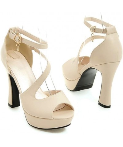 Women's IN4 Block High Heels Sandals Platform Peep Toe Party Wedding Pump Dress Sandals Beige $26.97 Sandals