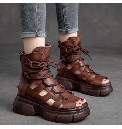 Spring New Hollow Out Roman Sandals Thick Sole Versatile Fish Mouth Sandals For Women Womens Sandals Size 6 1/2 Brown $13.24 ...