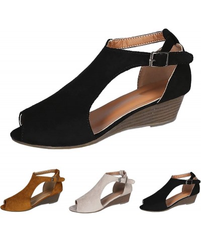 Womens Sandals Size 10 Wide Summer Fashion Women Casual Open Toe Wedges Comfortable Soft Sandals for Women Arch Support Black...