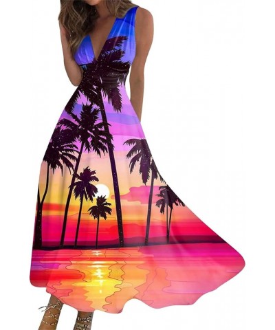 Hawaiian Dresses for Women Sleeveless Sexy V Neck Sun Dresses Plus Size Flowy Dresses 2024 Vacation Beach Dresses 4-hot Pink ...