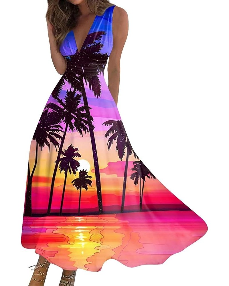 Hawaiian Dresses for Women Sleeveless Sexy V Neck Sun Dresses Plus Size Flowy Dresses 2024 Vacation Beach Dresses 4-hot Pink ...