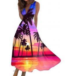 Hawaiian Dresses for Women Sleeveless Sexy V Neck Sun Dresses Plus Size Flowy Dresses 2024 Vacation Beach Dresses 4-hot Pink ...