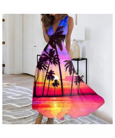 Hawaiian Dresses for Women Sleeveless Sexy V Neck Sun Dresses Plus Size Flowy Dresses 2024 Vacation Beach Dresses 4-hot Pink ...