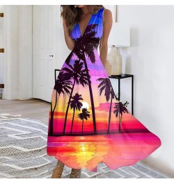 Hawaiian Dresses for Women Sleeveless Sexy V Neck Sun Dresses Plus Size Flowy Dresses 2024 Vacation Beach Dresses 4-hot Pink ...