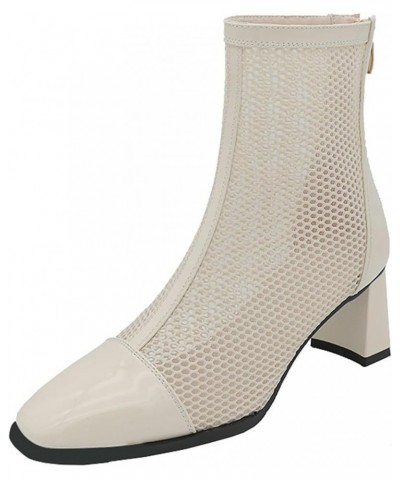 Ladies Zip Square Toe Mesh Chelsea Riding Boots Beige Ankle $33.99 Boots