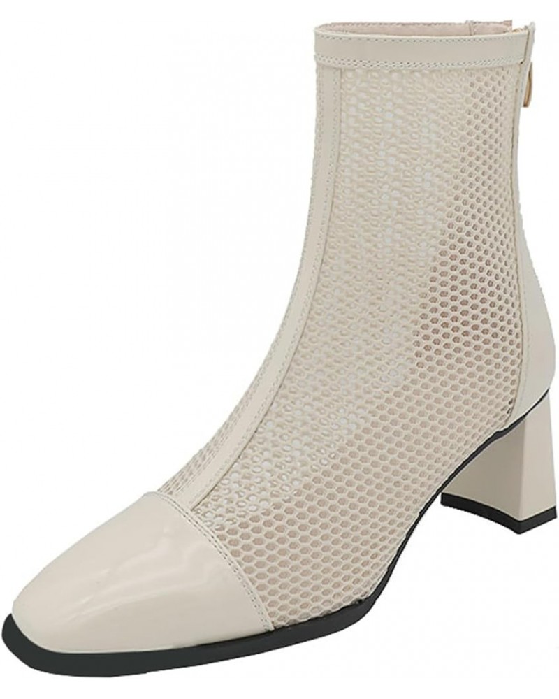 Ladies Zip Square Toe Mesh Chelsea Riding Boots Beige Ankle $33.99 Boots