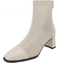 Ladies Zip Square Toe Mesh Chelsea Riding Boots Beige Ankle $33.99 Boots