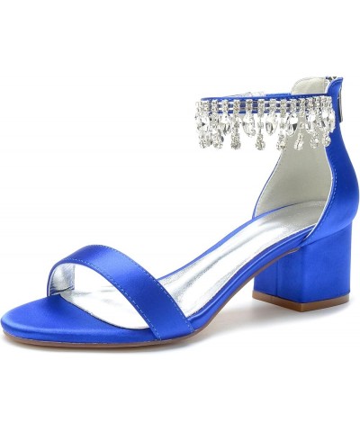 Women's Open Toe Block Heels Crystal Wedding Sandals Ankle Strap Satin Evening Party Prom Dress Shoes Summer Sandals Blue $38...