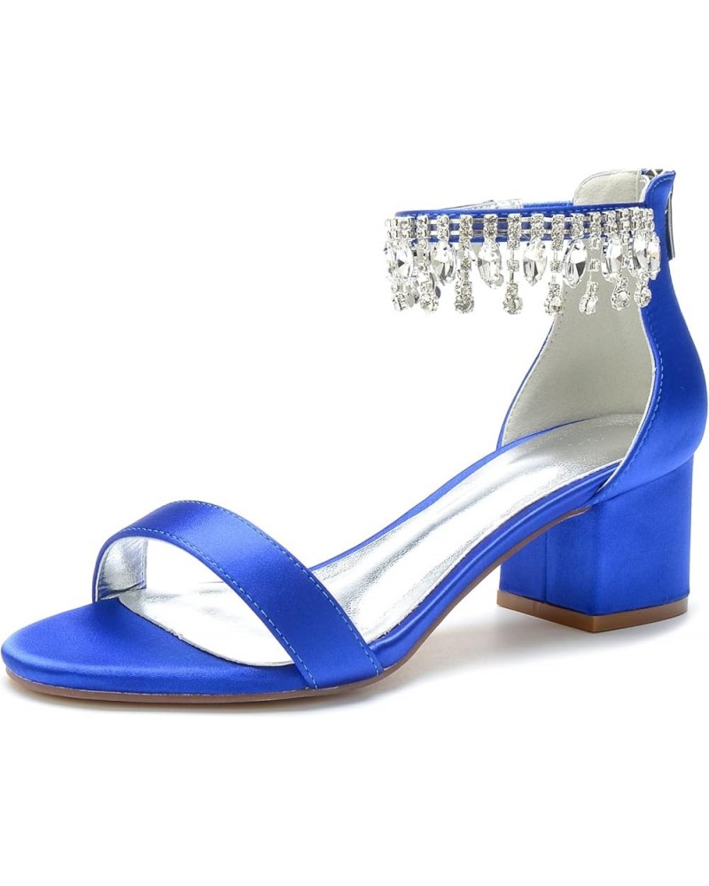 Women's Open Toe Block Heels Crystal Wedding Sandals Ankle Strap Satin Evening Party Prom Dress Shoes Summer Sandals Blue $38...