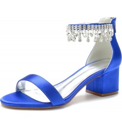 Women's Open Toe Block Heels Crystal Wedding Sandals Ankle Strap Satin Evening Party Prom Dress Shoes Summer Sandals Blue $38...