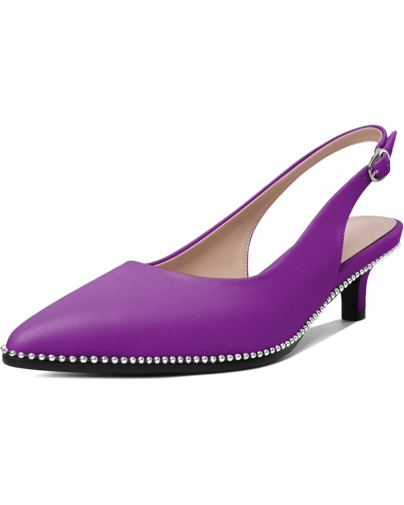 Women's Slingback Kitten Heels Pointed Toe Low Heel Pumps Ankle-Strap with Beaded Pumps Dress Shoes 1.6 Inches Matte Purple $...