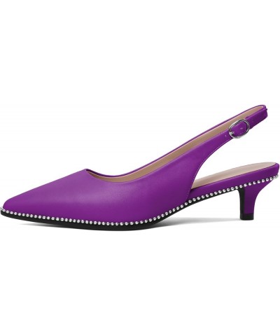 Women's Slingback Kitten Heels Pointed Toe Low Heel Pumps Ankle-Strap with Beaded Pumps Dress Shoes 1.6 Inches Matte Purple $...