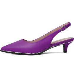 Women's Slingback Kitten Heels Pointed Toe Low Heel Pumps Ankle-Strap with Beaded Pumps Dress Shoes 1.6 Inches Matte Purple $...