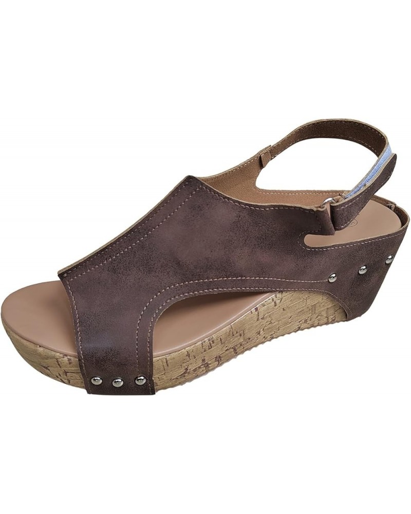 Platform Sandals Women, Sandals Women Dressy Summer Wedge New Leather Open Toe Summer Sandals with Arch Support Brown $14.29 ...