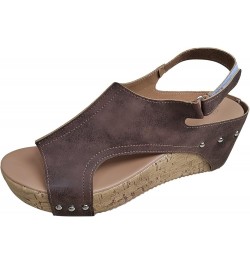 Platform Sandals Women, Sandals Women Dressy Summer Wedge New Leather Open Toe Summer Sandals with Arch Support Brown $14.29 ...