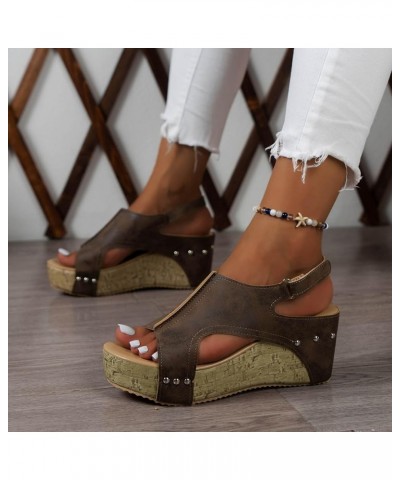 Platform Sandals Women, Sandals Women Dressy Summer Wedge New Leather Open Toe Summer Sandals with Arch Support Brown $14.29 ...