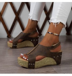 Platform Sandals Women, Sandals Women Dressy Summer Wedge New Leather Open Toe Summer Sandals with Arch Support Brown $14.29 ...