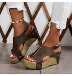 Platform Sandals Women, Sandals Women Dressy Summer Wedge New Leather Open Toe Summer Sandals with Arch Support Brown $14.29 ...