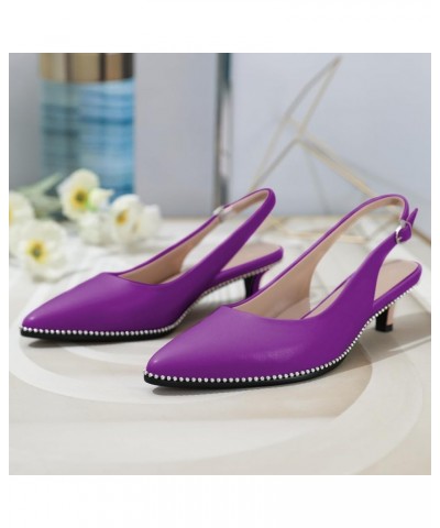 Women's Slingback Kitten Heels Pointed Toe Low Heel Pumps Ankle-Strap with Beaded Pumps Dress Shoes 1.6 Inches Matte Purple $...