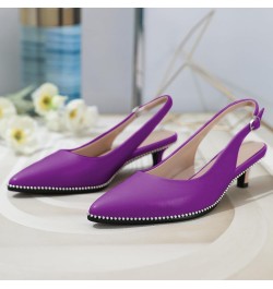 Women's Slingback Kitten Heels Pointed Toe Low Heel Pumps Ankle-Strap with Beaded Pumps Dress Shoes 1.6 Inches Matte Purple $...