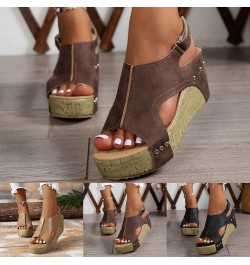 Platform Sandals Women, Sandals Women Dressy Summer Wedge New Leather Open Toe Summer Sandals with Arch Support Brown $14.29 ...