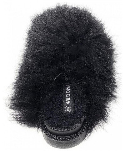 Women's Fluffy Faux Fur Slip On Flat Sandal Furry Fuzzy Slippers Gata-01 Black $13.34 Slippers