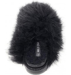 Women's Fluffy Faux Fur Slip On Flat Sandal Furry Fuzzy Slippers Gata-01 Black $13.34 Slippers