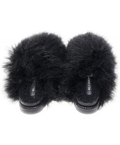 Women's Fluffy Faux Fur Slip On Flat Sandal Furry Fuzzy Slippers Gata-01 Black $13.34 Slippers