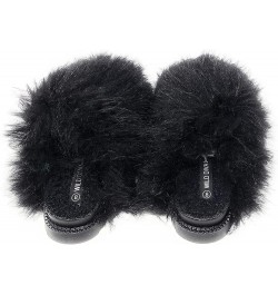 Women's Fluffy Faux Fur Slip On Flat Sandal Furry Fuzzy Slippers Gata-01 Black $13.34 Slippers