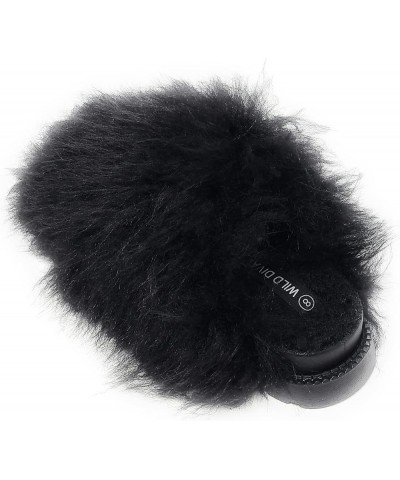 Women's Fluffy Faux Fur Slip On Flat Sandal Furry Fuzzy Slippers Gata-01 Black $13.34 Slippers