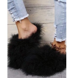 Women's Fluffy Faux Fur Slip On Flat Sandal Furry Fuzzy Slippers Gata-01 Black $13.34 Slippers