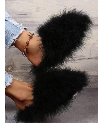 Women's Fluffy Faux Fur Slip On Flat Sandal Furry Fuzzy Slippers Gata-01 Black $13.34 Slippers