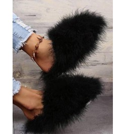 Women's Fluffy Faux Fur Slip On Flat Sandal Furry Fuzzy Slippers Gata-01 Black $13.34 Slippers