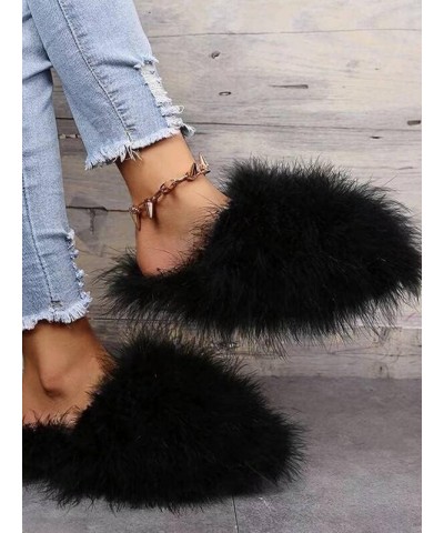 Women's Fluffy Faux Fur Slip On Flat Sandal Furry Fuzzy Slippers Gata-01 Black $13.34 Slippers