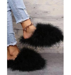 Women's Fluffy Faux Fur Slip On Flat Sandal Furry Fuzzy Slippers Gata-01 Black $13.34 Slippers