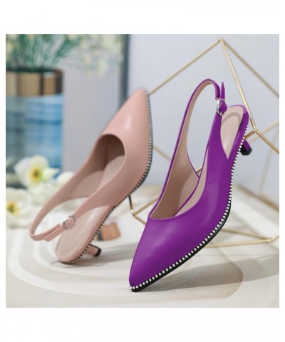 Women's Slingback Kitten Heels Pointed Toe Low Heel Pumps Ankle-Strap with Beaded Pumps Dress Shoes 1.6 Inches Matte Purple $...