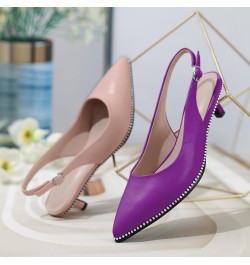 Women's Slingback Kitten Heels Pointed Toe Low Heel Pumps Ankle-Strap with Beaded Pumps Dress Shoes 1.6 Inches Matte Purple $...