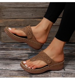 Fashion Shoes for Ladies Summer Wedges Shoes Women Slippers Bohemian Sandals Flip Flops Slipper Boots for Women 7 Brown $9.56...