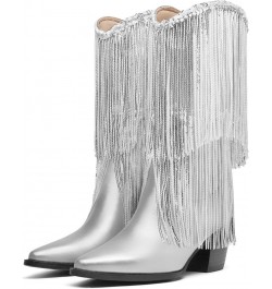 Women's Rhinestone Embellished Mid-Calf Boots, Size 5-15, Silver, Pink, Fuchsia, Black Silver $35.49 Boots