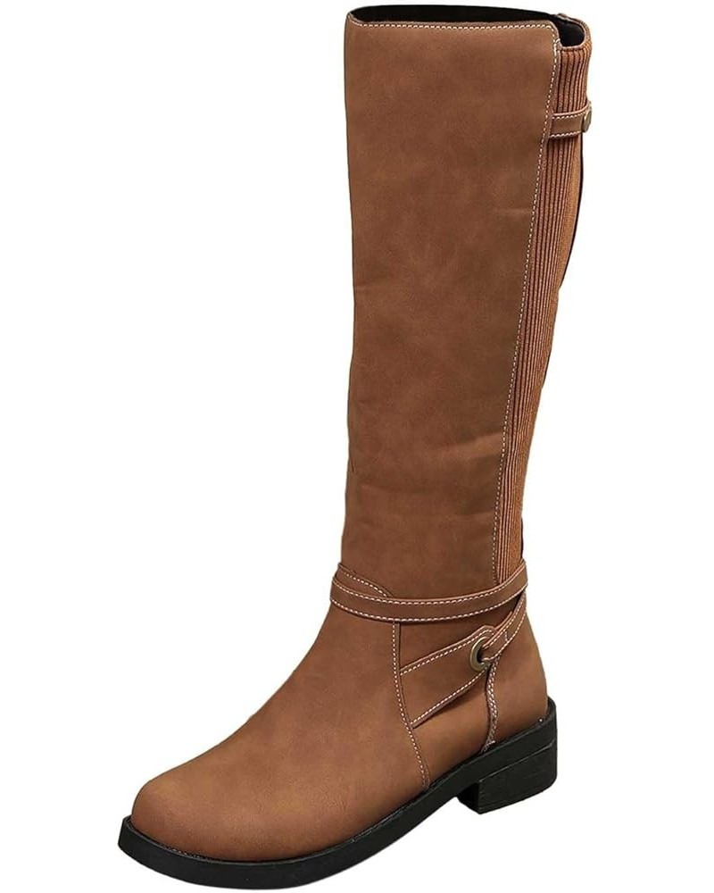 Wide Calf Riding Boots for Ladies,Round Toe Side Zipper Buckle Strap Knee High Boots Round Toe Low Heel Comfortable Casual Wa...