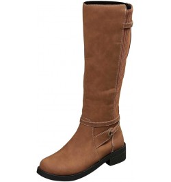 Wide Calf Riding Boots for Ladies,Round Toe Side Zipper Buckle Strap Knee High Boots Round Toe Low Heel Comfortable Casual Wa...