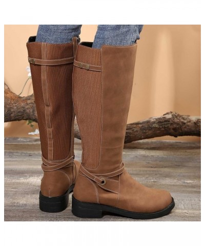 Wide Calf Riding Boots for Ladies,Round Toe Side Zipper Buckle Strap Knee High Boots Round Toe Low Heel Comfortable Casual Wa...