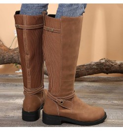 Wide Calf Riding Boots for Ladies,Round Toe Side Zipper Buckle Strap Knee High Boots Round Toe Low Heel Comfortable Casual Wa...